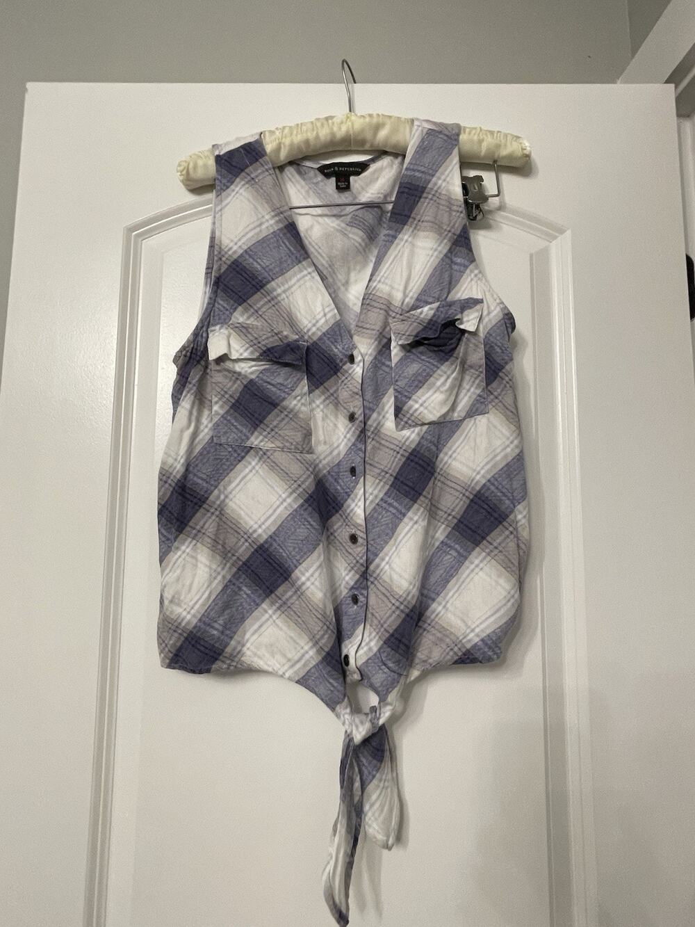 Rock & Republic Plaid Tie Front Tank Top Sleeveless Button Down M Indie Country